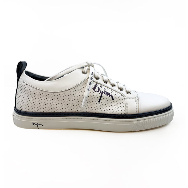 White Fine Leather Sneakers with Navy Detail