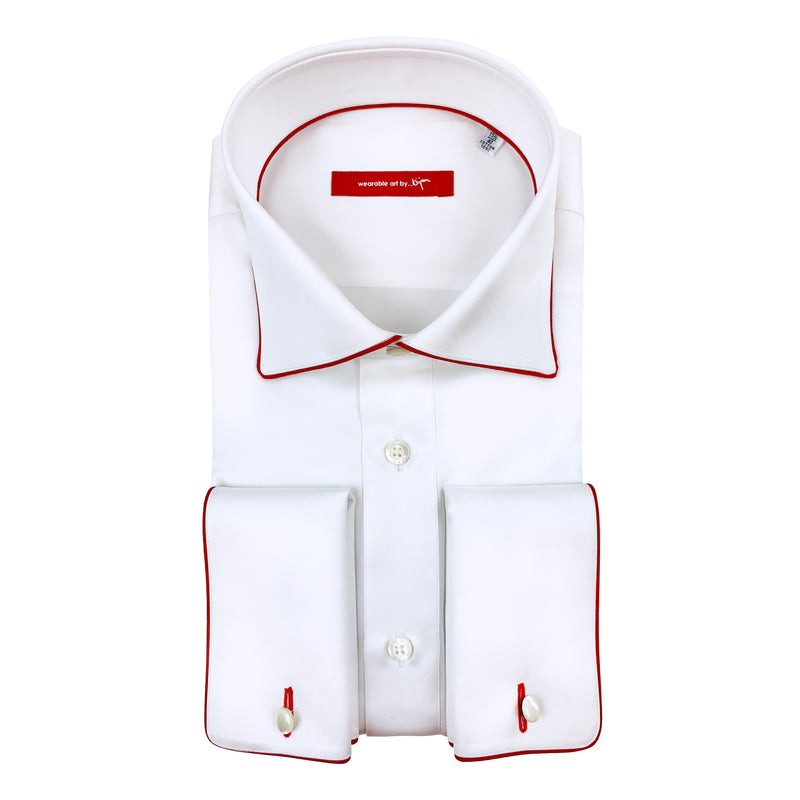 French Cuff Dress Shirt with Red Piping Detail