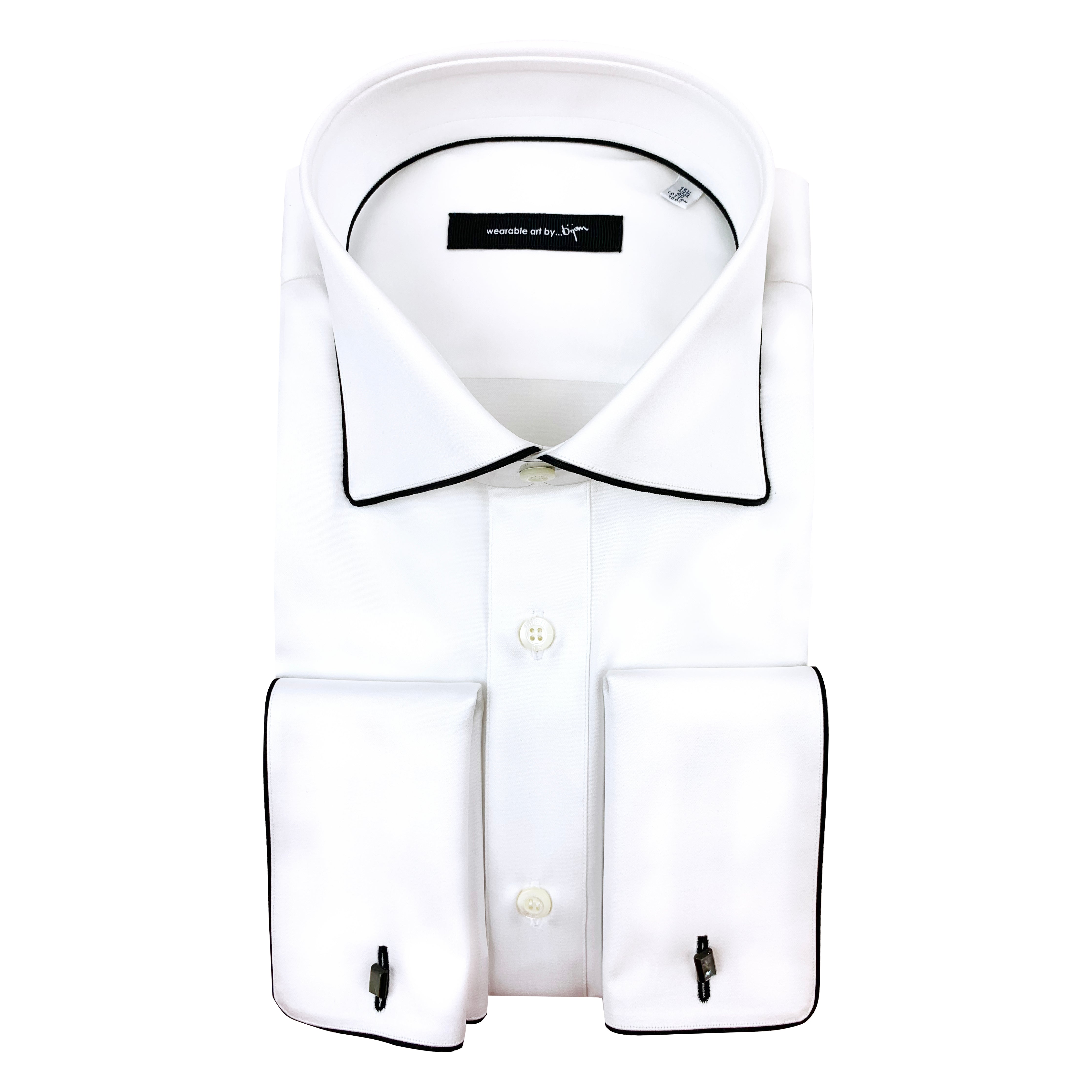French Cuff Dress Shirt with Black Piping Detail House of Bijan French Cuff Dress Shirt with Black Piping Detail House of Bijan