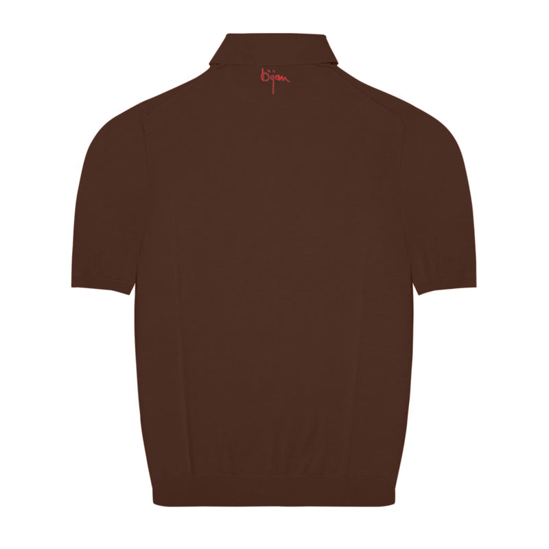 Dark Brown Short Sleeve Pure Silk Polo Shirt