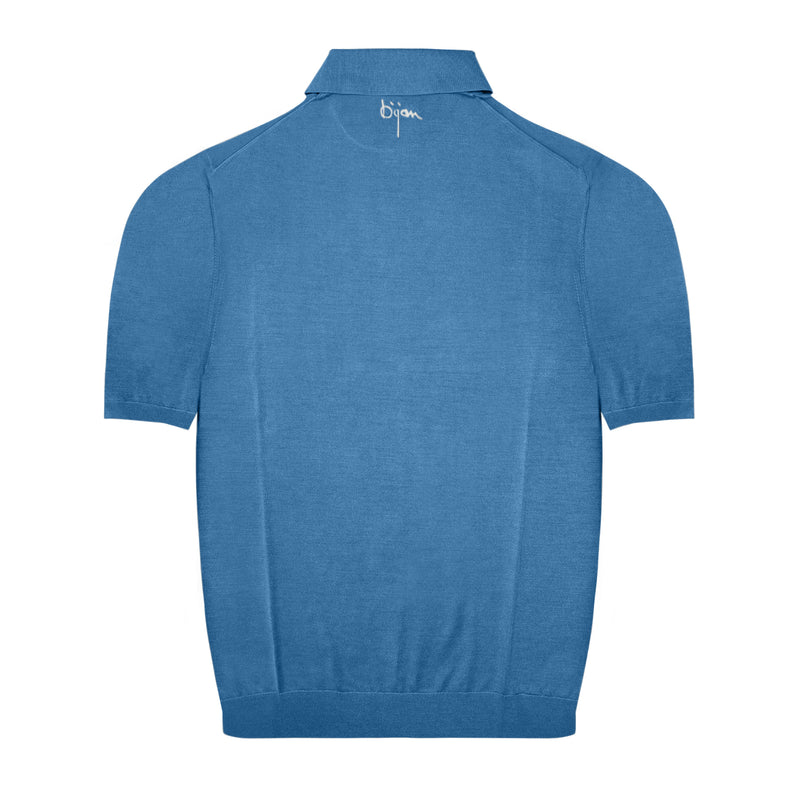 Sky Blue Short Sleeve Pure Silk Polo Shirt