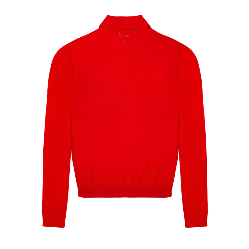 Bijan Red Long Sleeve Cashmere and Silk Polo Shirt