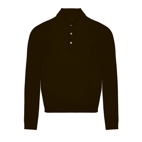 Long Sleeve Cashmere and Silk Polo Shirt