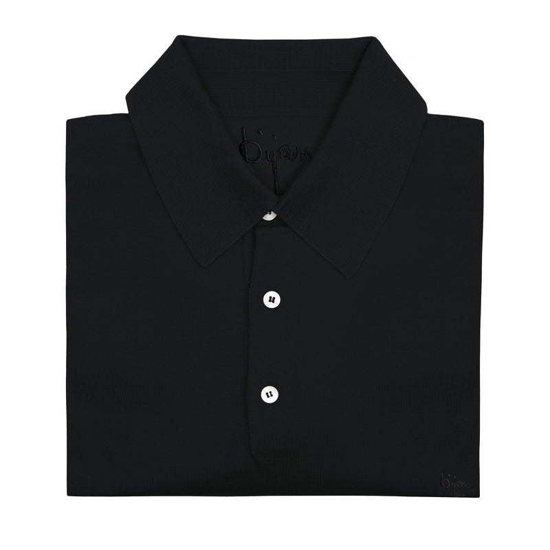 Black Long Sleeve Cashmere and Silk Polo Shirt