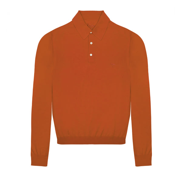 Rust Long Sleeve Cashmere and Silk Polo Shirt