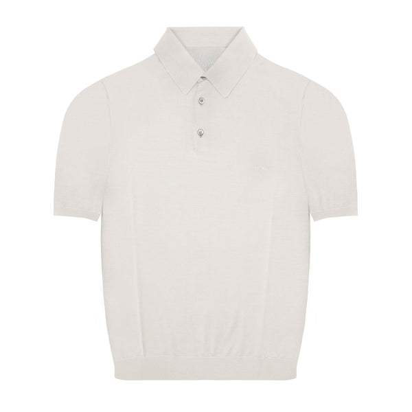 Off-White Short Sleeve Pure Silk Polo Shirt
