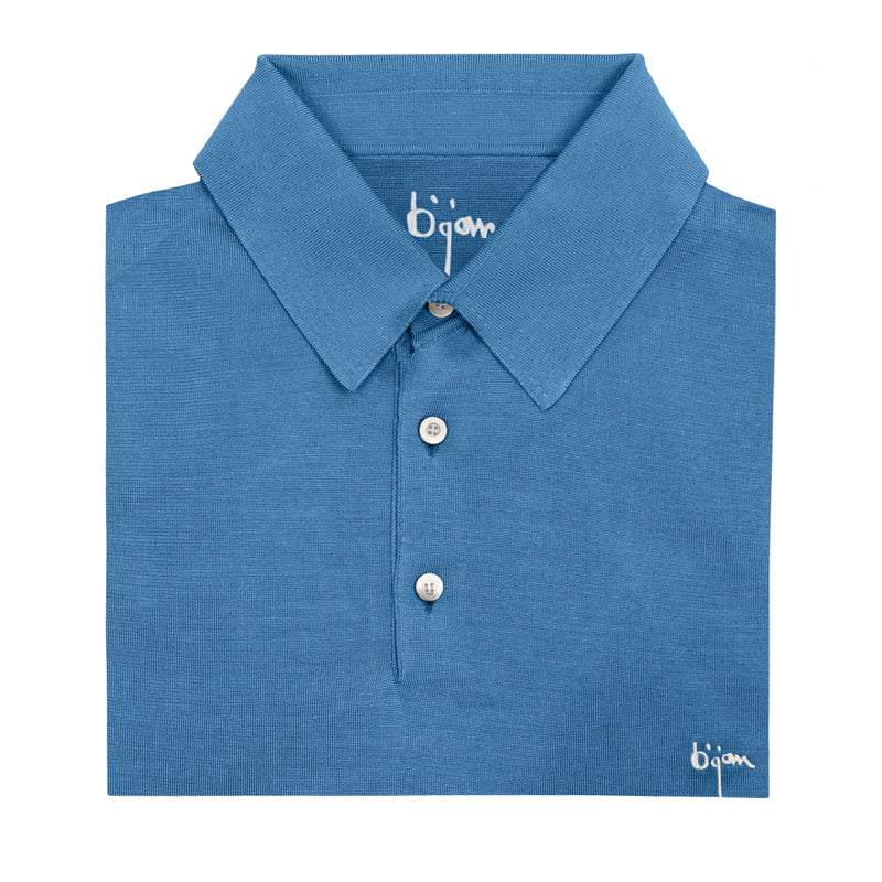Sky Blue Short Sleeve Pure Silk Polo Shirt