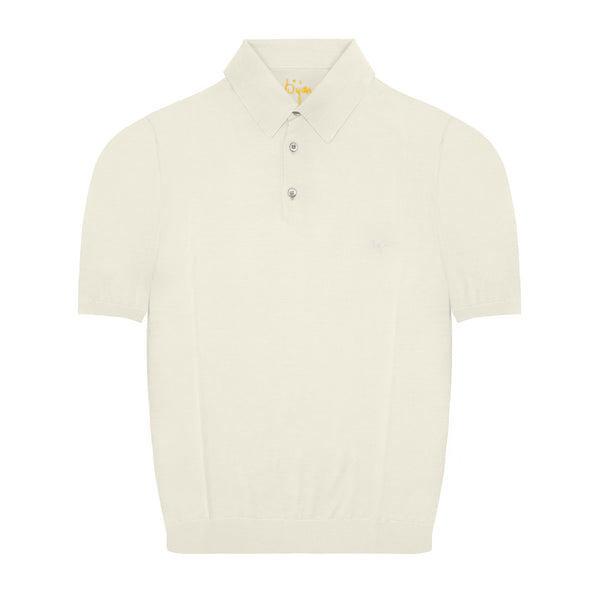Off White Short Sleeve Pure Silk Polo Shirt