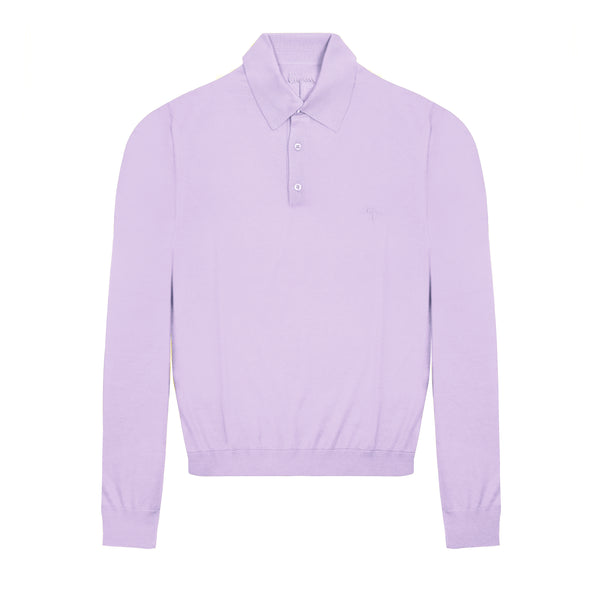 Lilac Long Sleeve Cashmere and Silk Polo Shirt