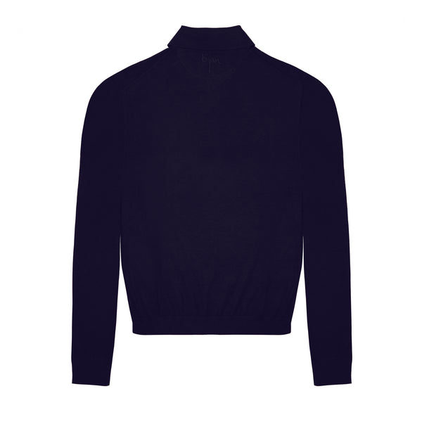Navy Long Sleeve Cashmere and Silk Polo Shirt