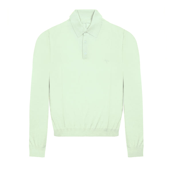 Seafoam Long Sleeve Cashmere and Silk Polo Shirt