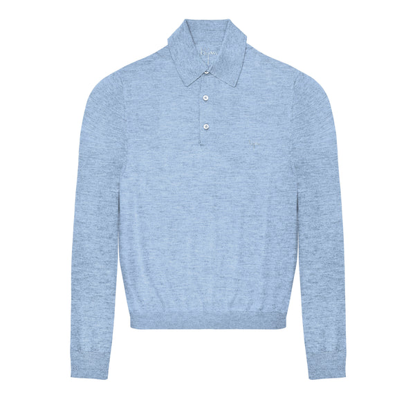 Sky Blue Long Sleeve Cashmere and Silk Polo Shirt