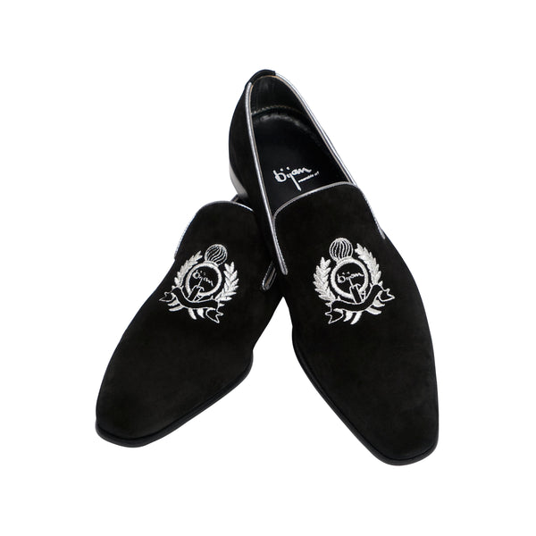Black and Silver Suede Loafer