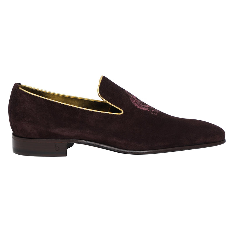 Burgundy and Gold Suede Loafer