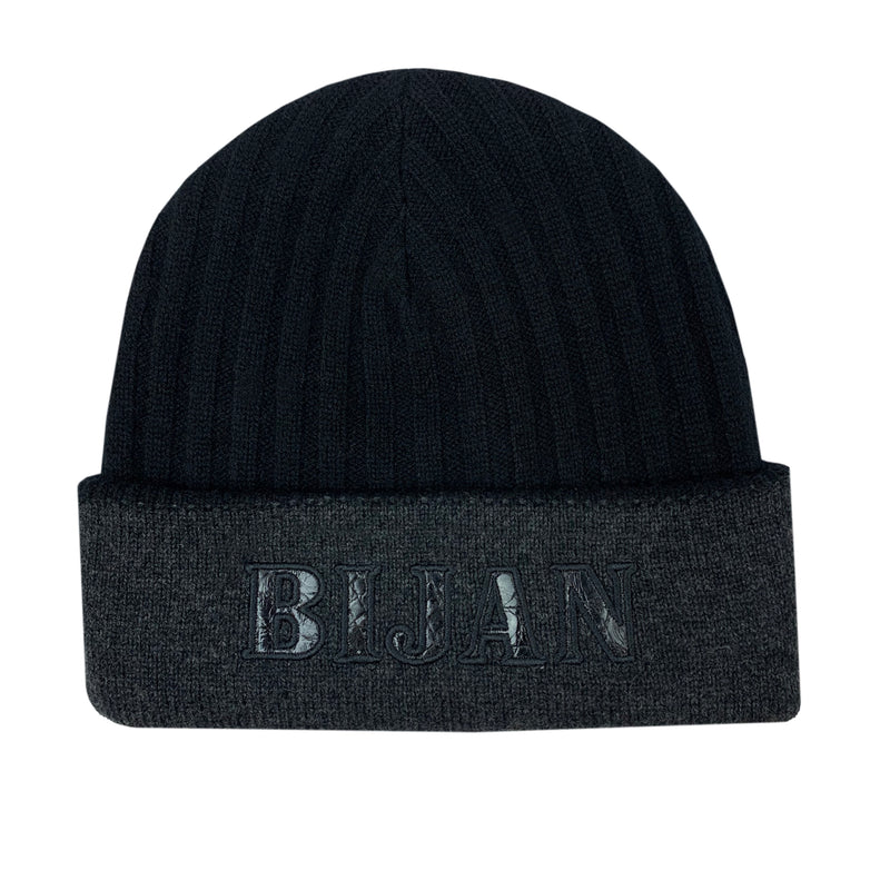 Bijan Onyx and Charcoal Grey Cashmere Reversible Beanie