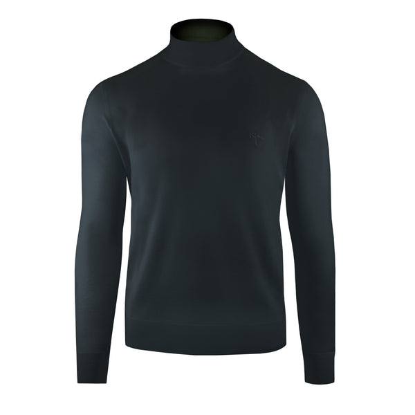 Black Cashmere and Silk Mock Neck Sweater Front Detail
