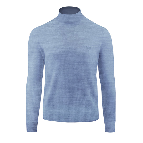 Blue Cashmere and Silk Mock Neck Sweater Front Detail Shot