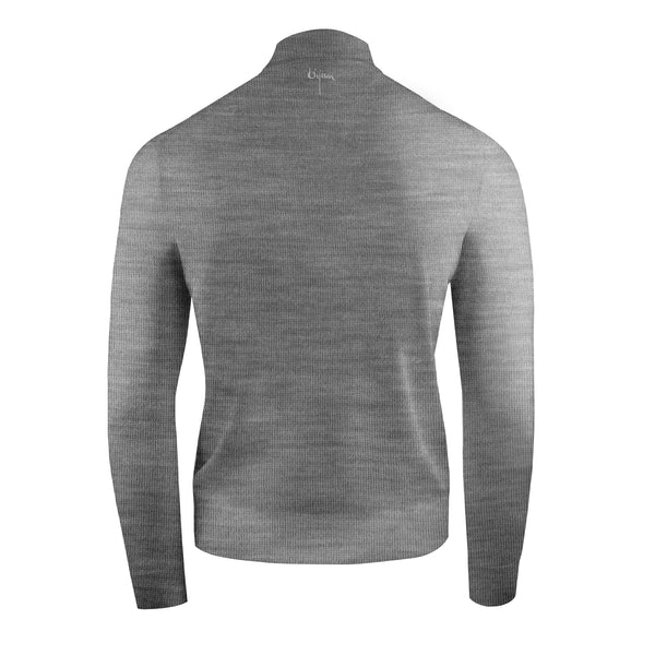 Grey Cashmere and Silk Mock Neck Sweater Back Detail Shot