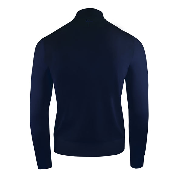 Navy Cashmere and Silk Mock Neck Sweater Back Detail