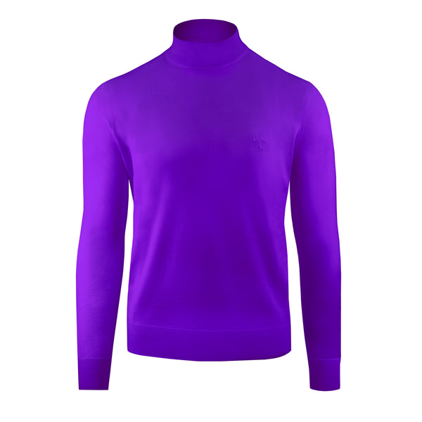 Purple Cashmere and Silk Mock Neck Sweater Front Detail Shot