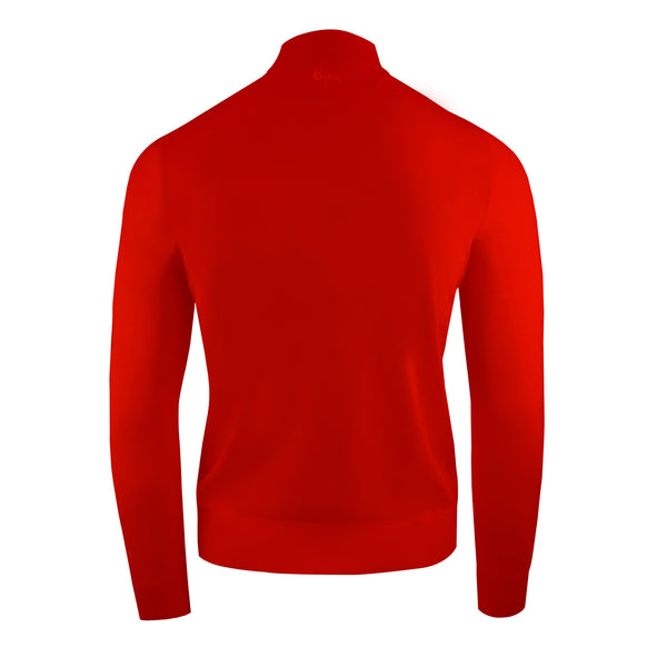 Red Cashmere and Silk Mock Neck Sweater Back Detail Shot