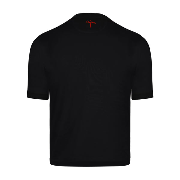 Black Round Neck Short Sleeve T-Shirt with 3 Buttons