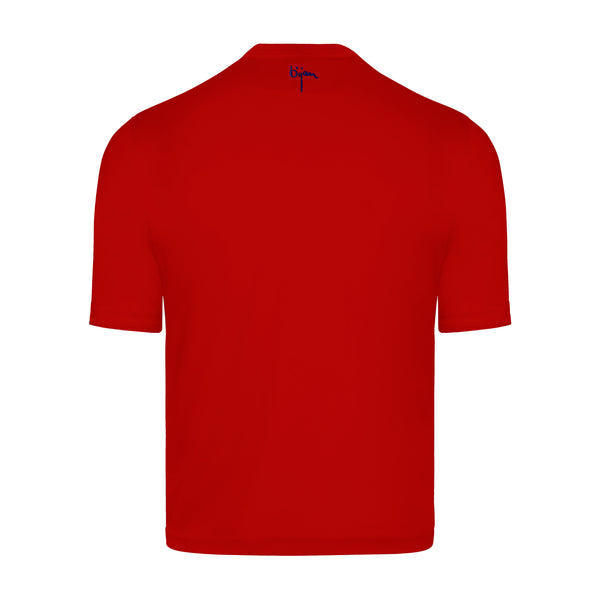 Red Round Neck Short Sleeve T-Shirt with 3 Buttons