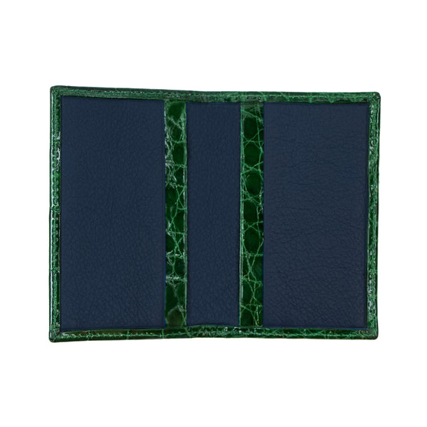 Emerald Green with Navy Interior Alligator Card Holder