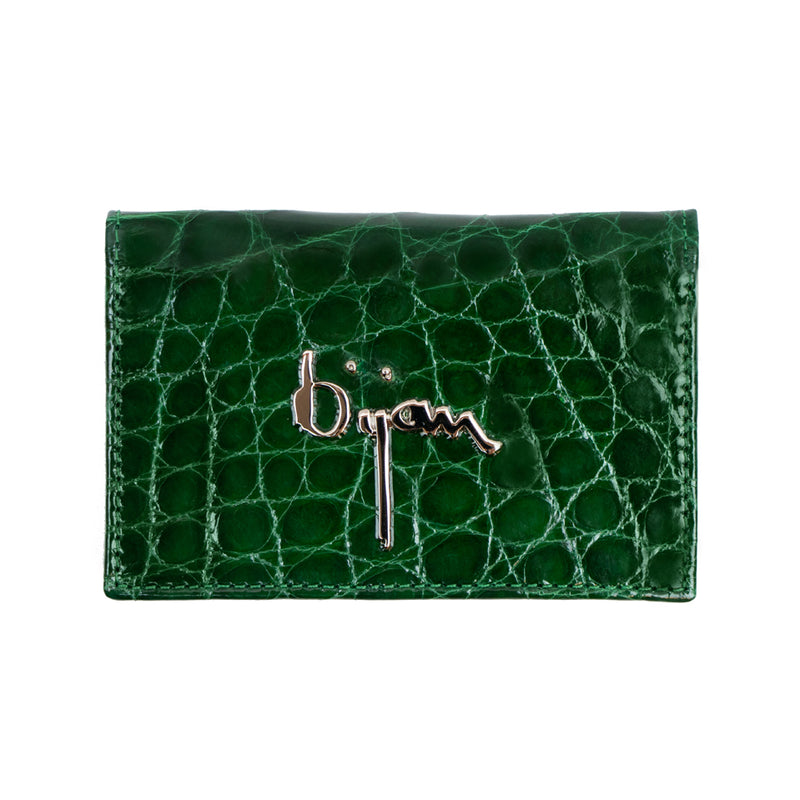 Emerald Green with Navy Interior Alligator Card Holder