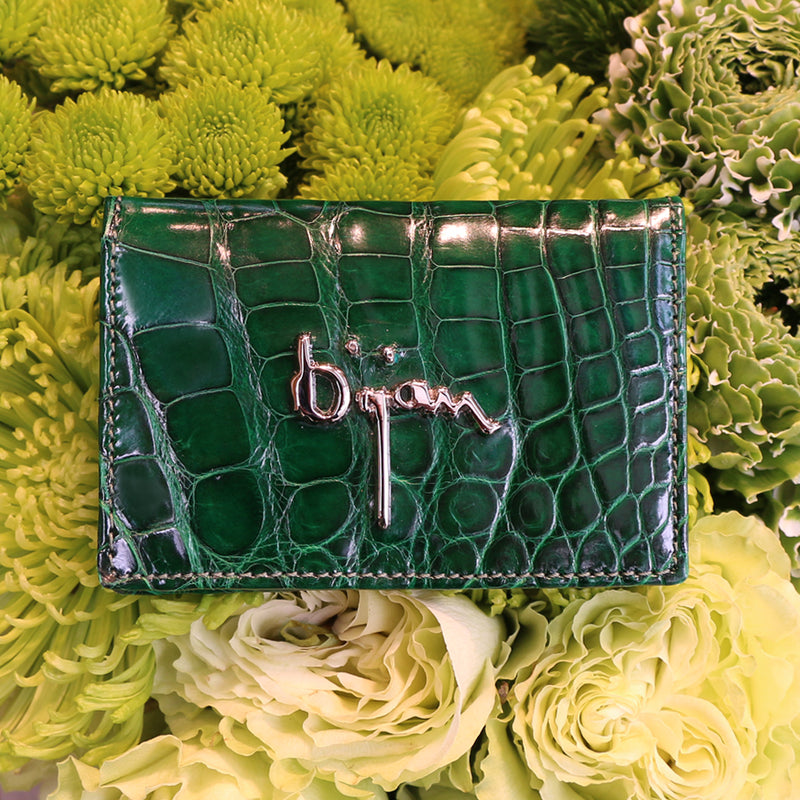Emerald Green with Navy Interior Alligator Card Holder