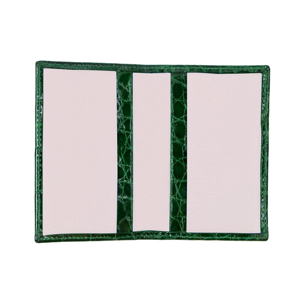 Emerald Green with White Interior Alligator Card Holder