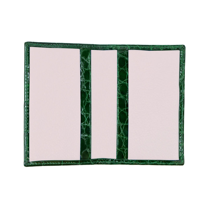 Emerald Green with White Interior Alligator Card Holder
