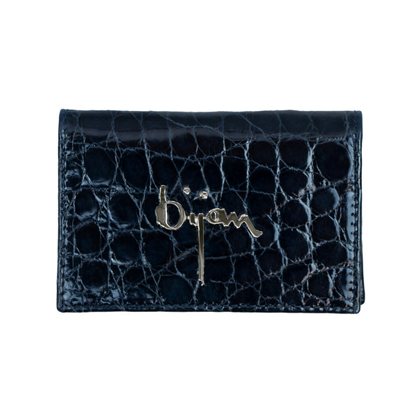 Bijan Navy with White Interior Alligator Card Holder
