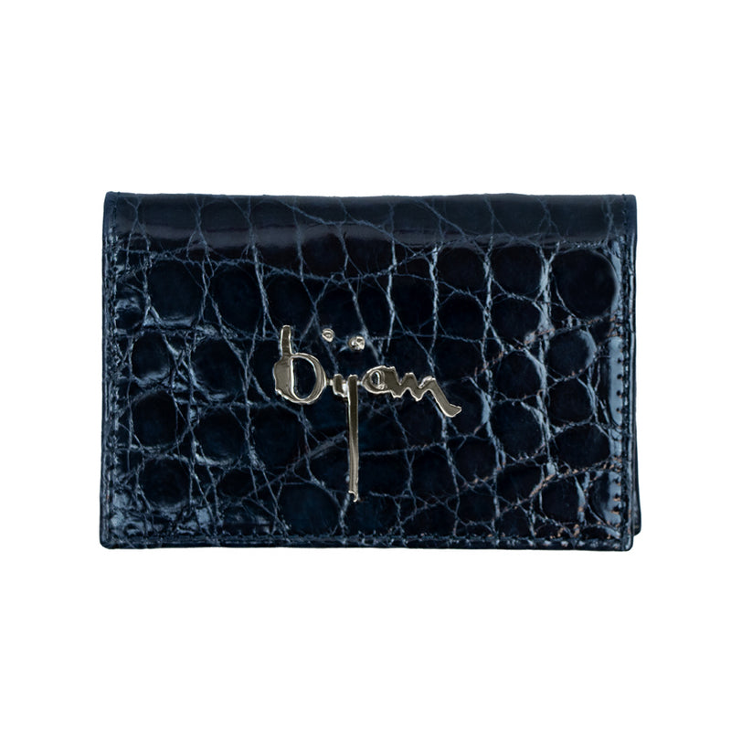 Bijan Navy with White Interior Alligator Card Holder