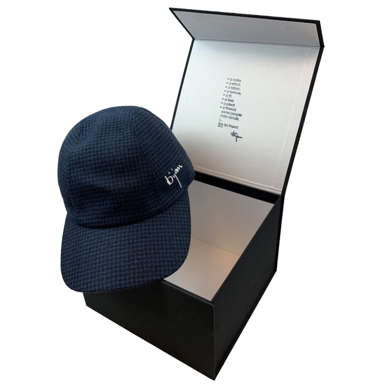 Navy Houndstooth Cashmere Cap