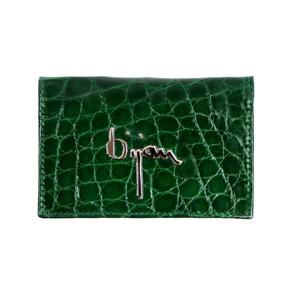 Emerald Green with Pink Interior Alligator Card Holder