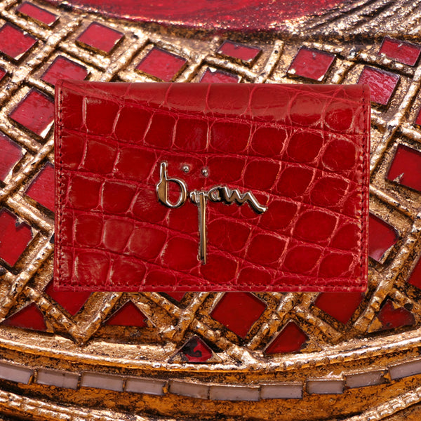 Bijan Red with White Interior Alligator Card Holder