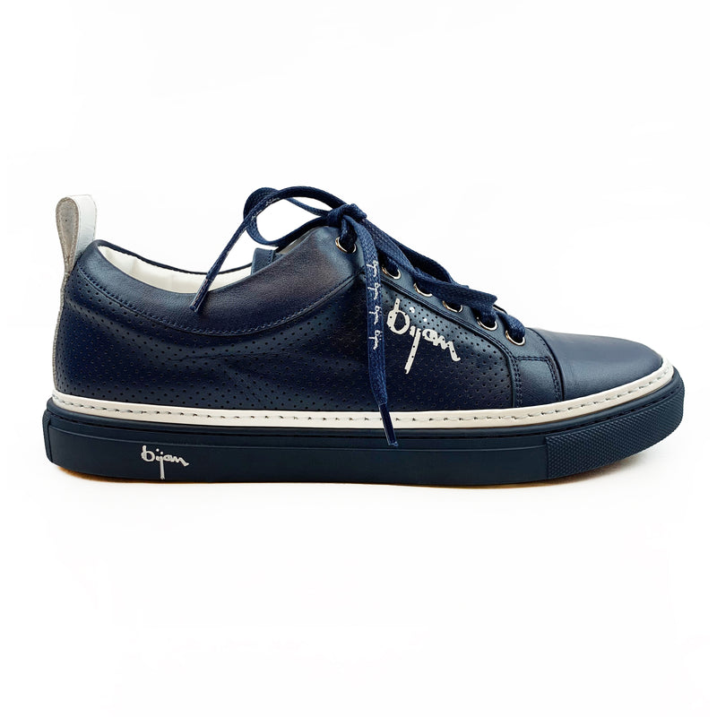 Navy Fine Leather Sneakers with White Detail
