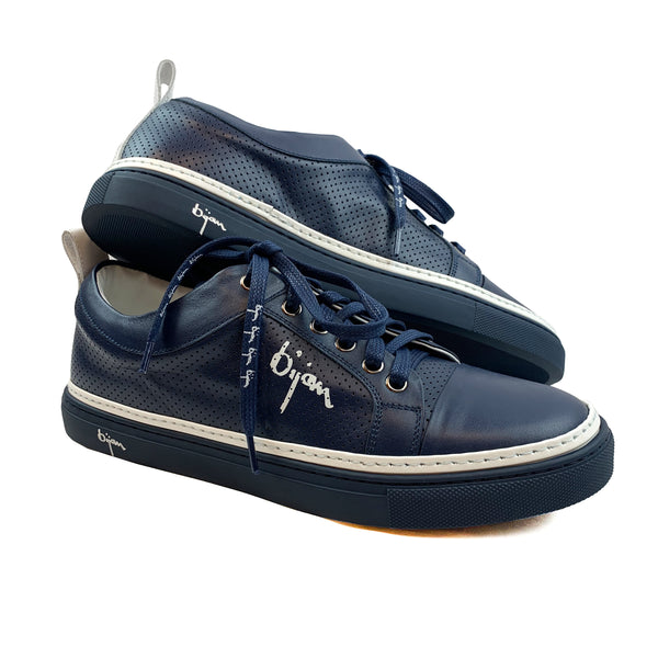 Navy Fine Leather Sneakers with White Detail