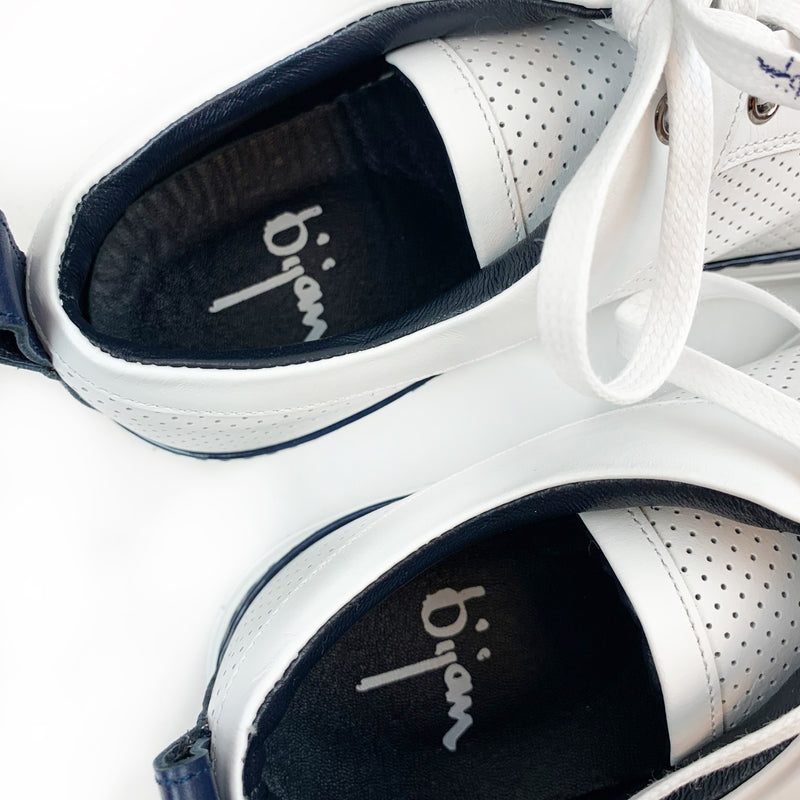 White Fine Leather Sneakers with Navy Detail