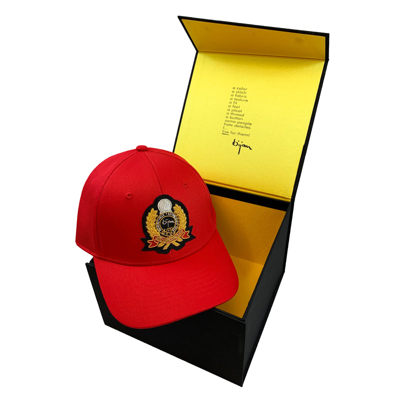Bijan Red with Gold Crest Cap