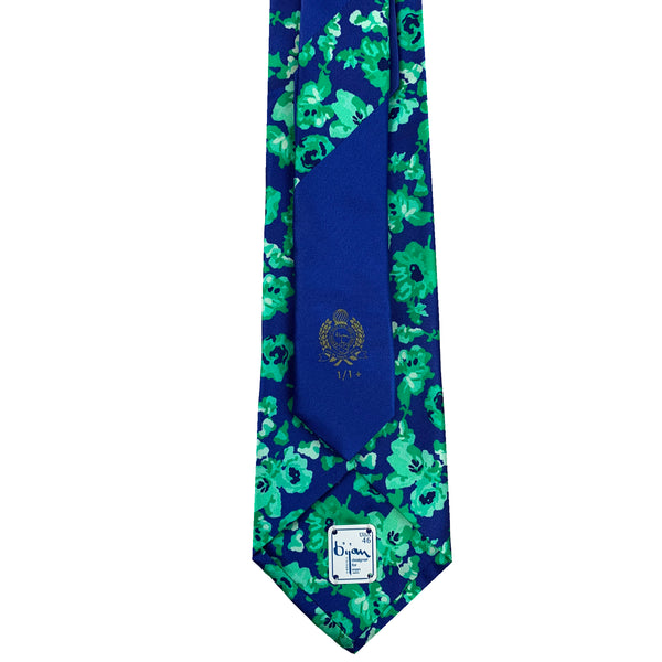 Bijan Blue and Green Floral Pure Silk Tie Set Back Image
