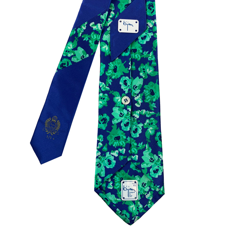 Bijan Blue and Green Floral Pure Silk Tie Set