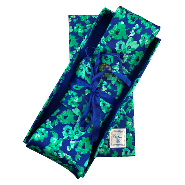 Bijan Blue and Green Floral Pure Silk Tie Set Front Image