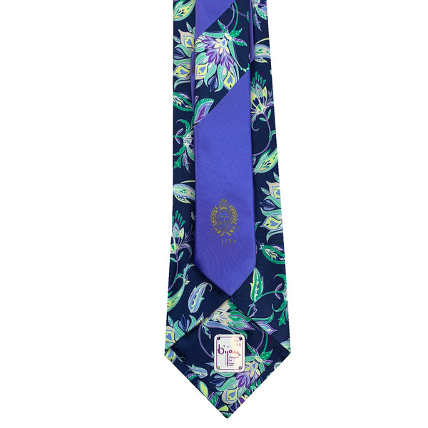 Bijan Navy, Purple and Green Pure Silk Tie Set