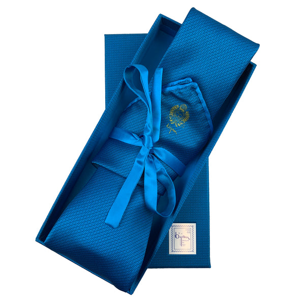 Bijan Blue Print Pure Silk Tie Set