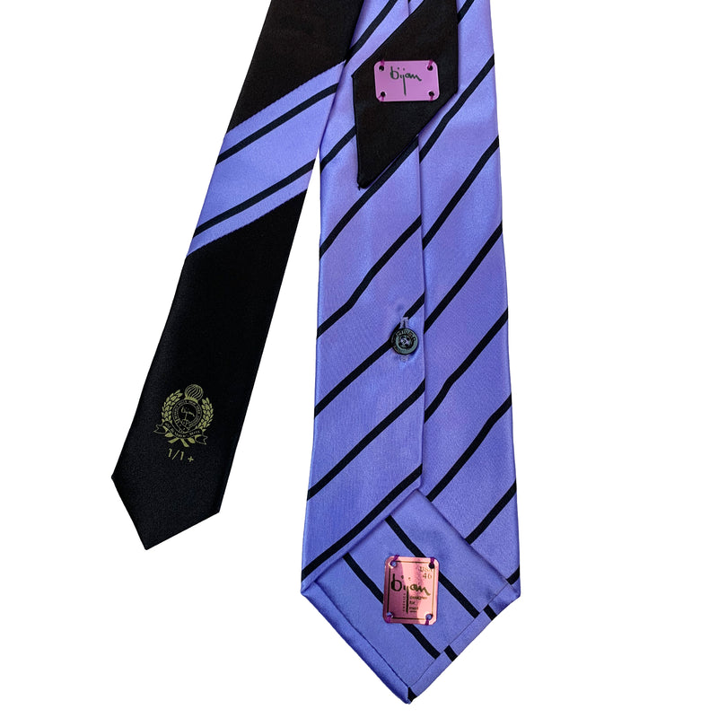 Bijan Purple and Black Stripe Pure Silk Tie Set