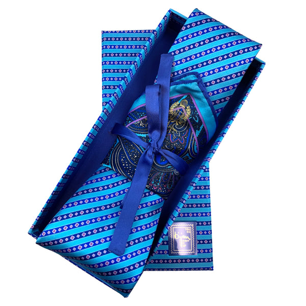 Bijan Blue Pure Silk Tie Set