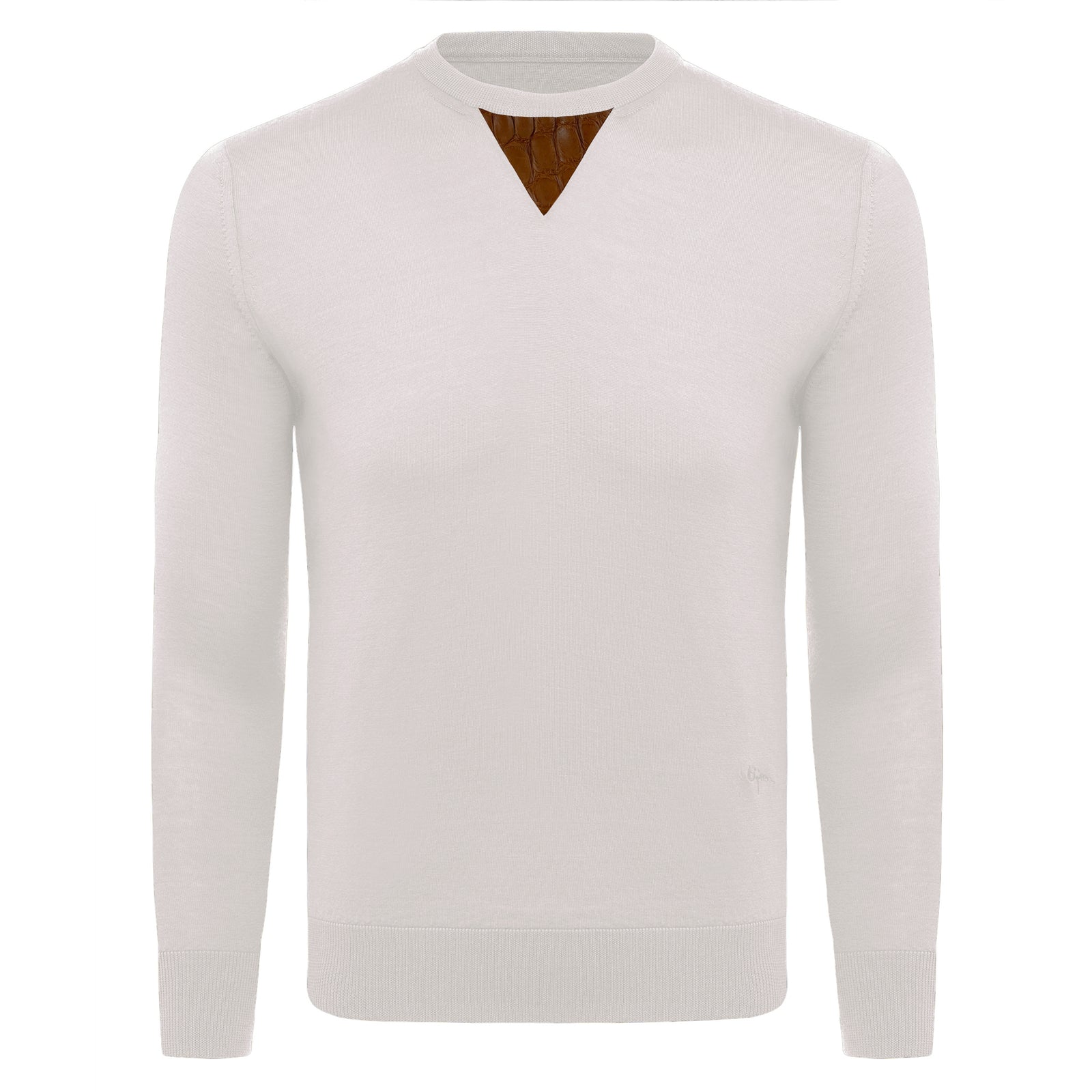 Cashmere and Silk Off-White Sweater with Alligator Detail