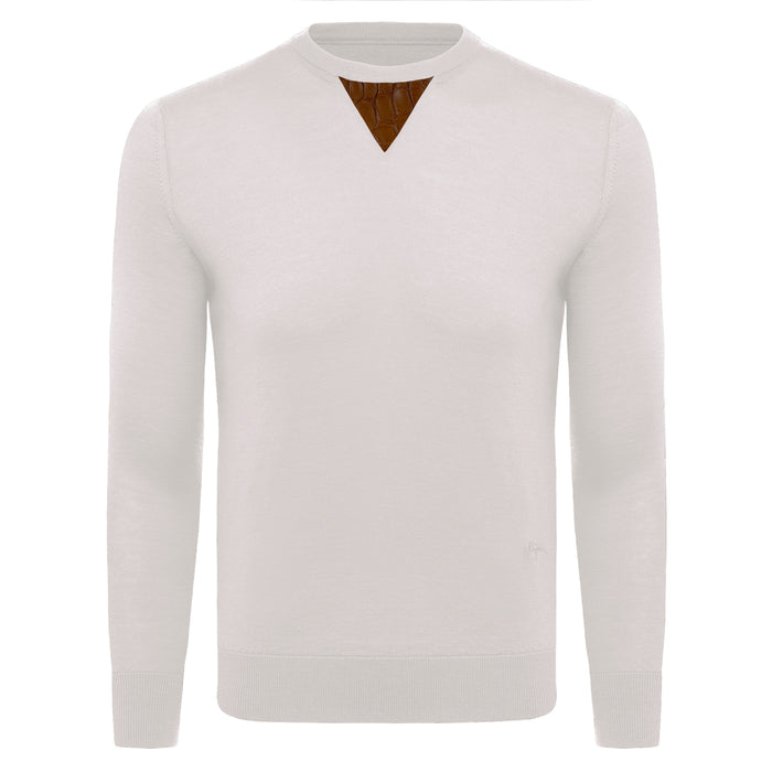 bijan Cashmere and Silk Off-White Sweater with Alligator Detail